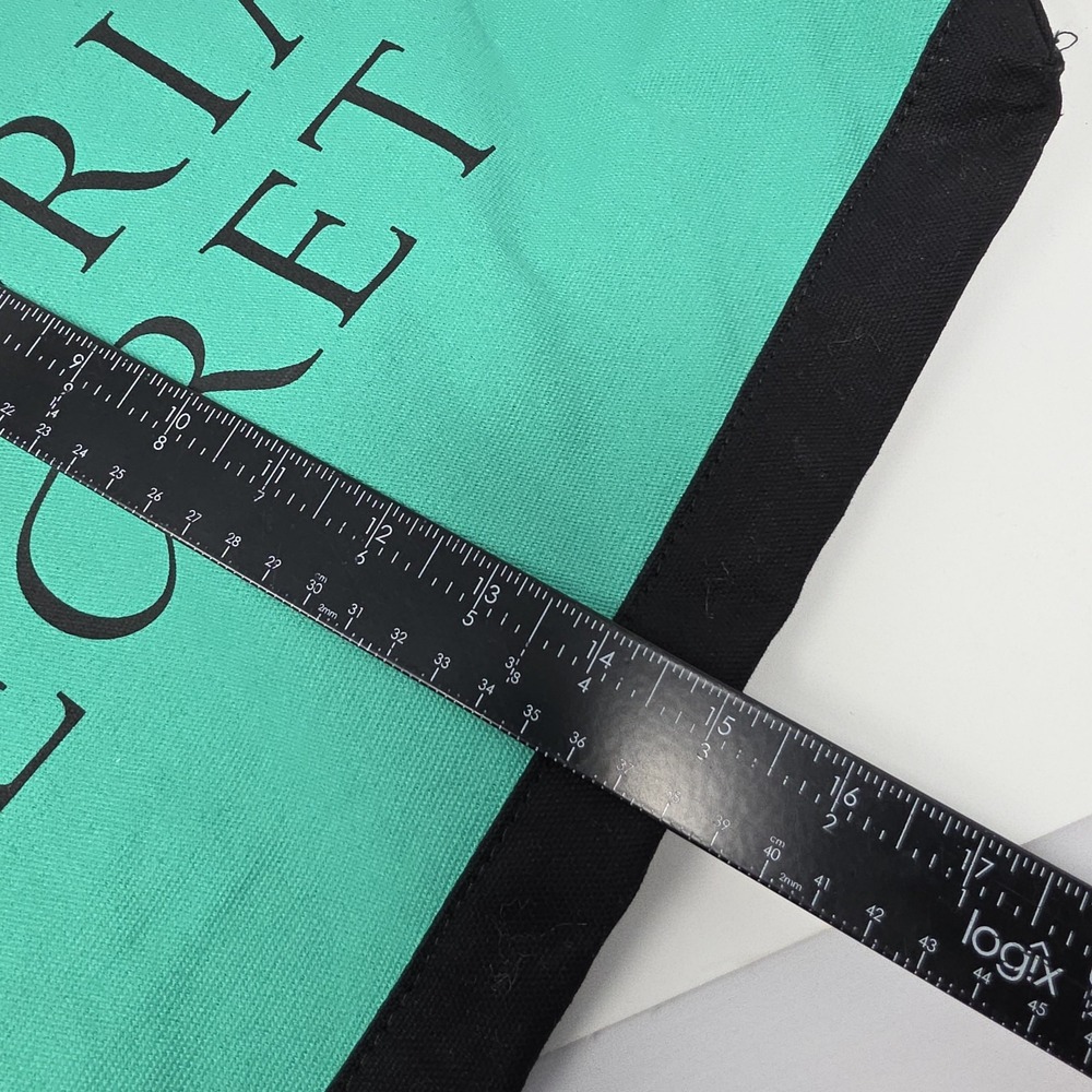 Victoria's Secret Tote Bag Women Large Teal Blue Black Canvas Logo Colorblock - Picture 6 of 8